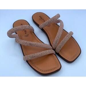 Mariella Women's Strappy Flat Sandals in Light Beige with Rhinestone Detail